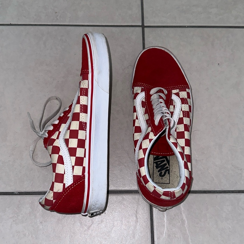 Red checkered Vans sneakers